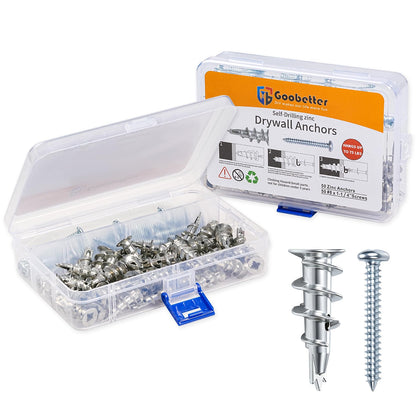 Drywall Anchors and Screws Kit, 100 Pcs Self Drilling Drywall Anchors, 50 Pcs Zinc Sheetrock Anchors and 50 Pcs #8 x