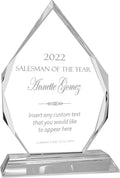 Personalized 7" Crystal Diamond Award with Text and Logo Upload, Custom Engraved Glass Award for Employee