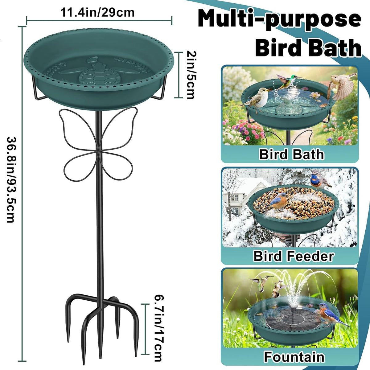 Bird Bath for Outside, Garden Freestanding Birdbath & Birdfeeder with Removable Bowl, Bird Baths Feeder for Outdoors