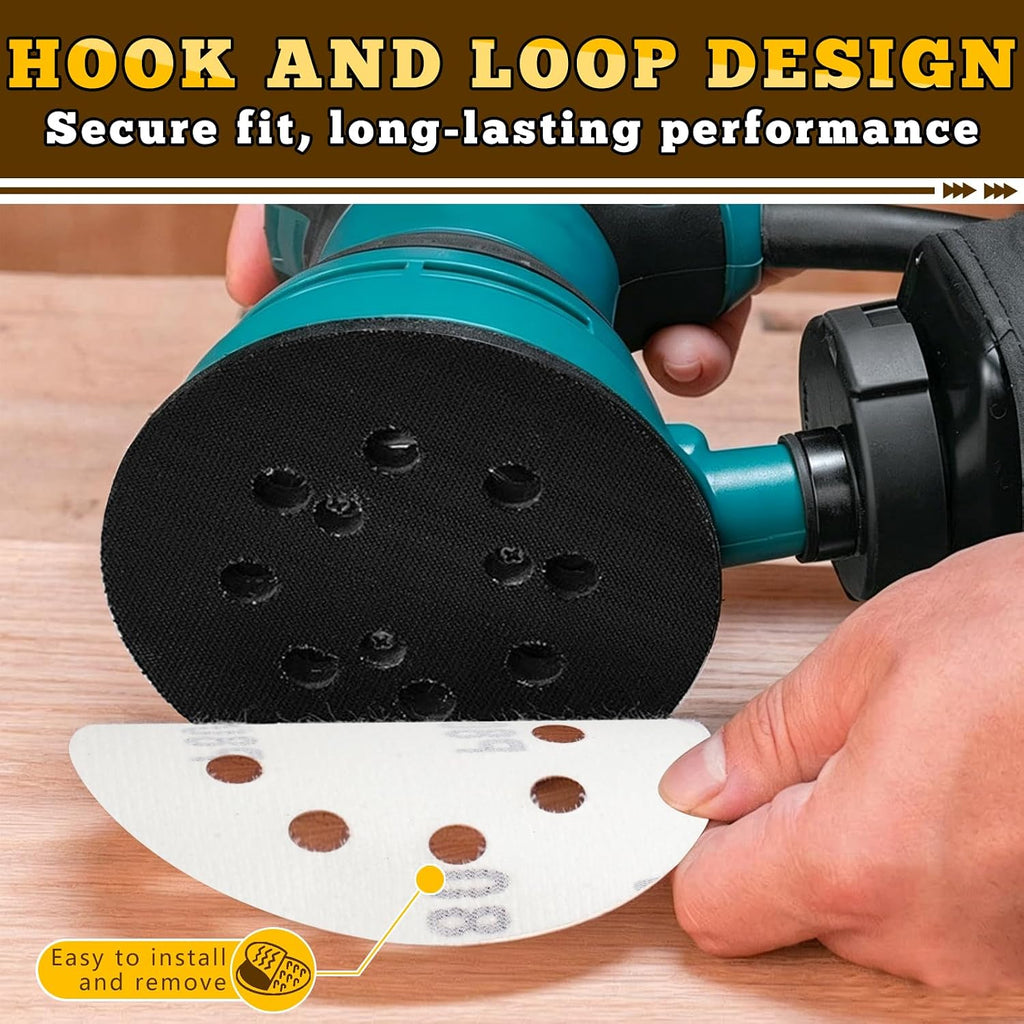 5 Inch Hook and Loop Sanding Discs, 50 Pack 8 Hole, 9 Mixed Grits