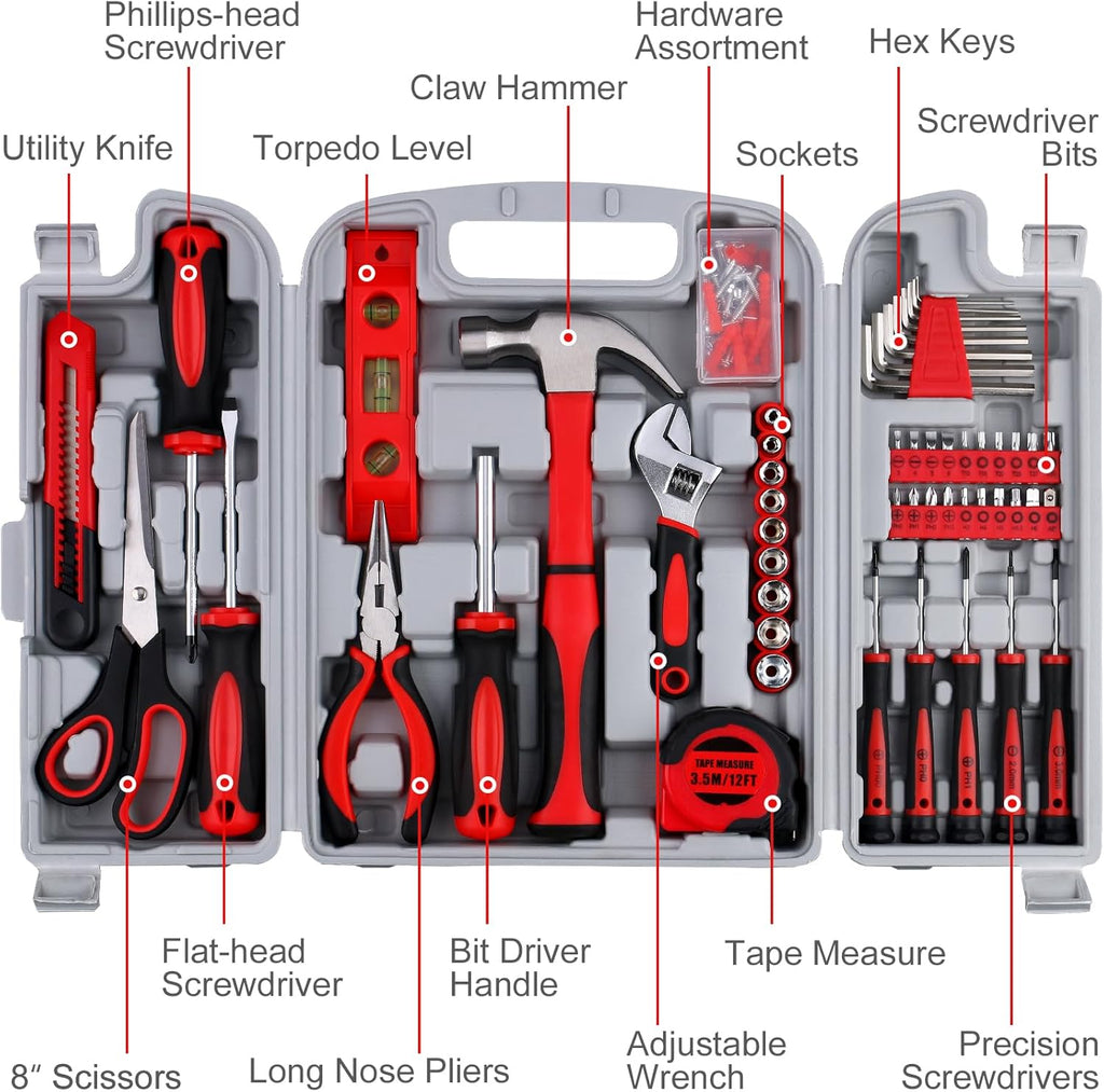156-Piece Delicate All-Purpose Home Tool Kit in Foldable Toolbox, Unisex | Complete and Essential Hand Tools Set for