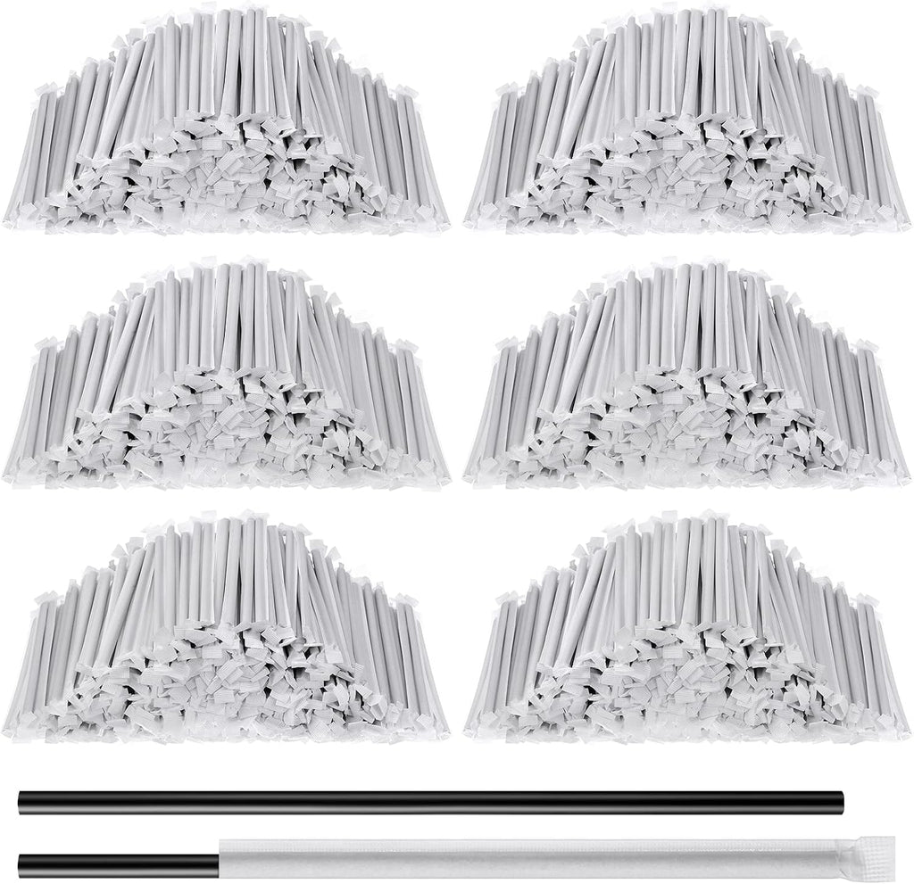 2000 Pcs Disposable Plastic Straws, 8" Individually Wrapped,Black