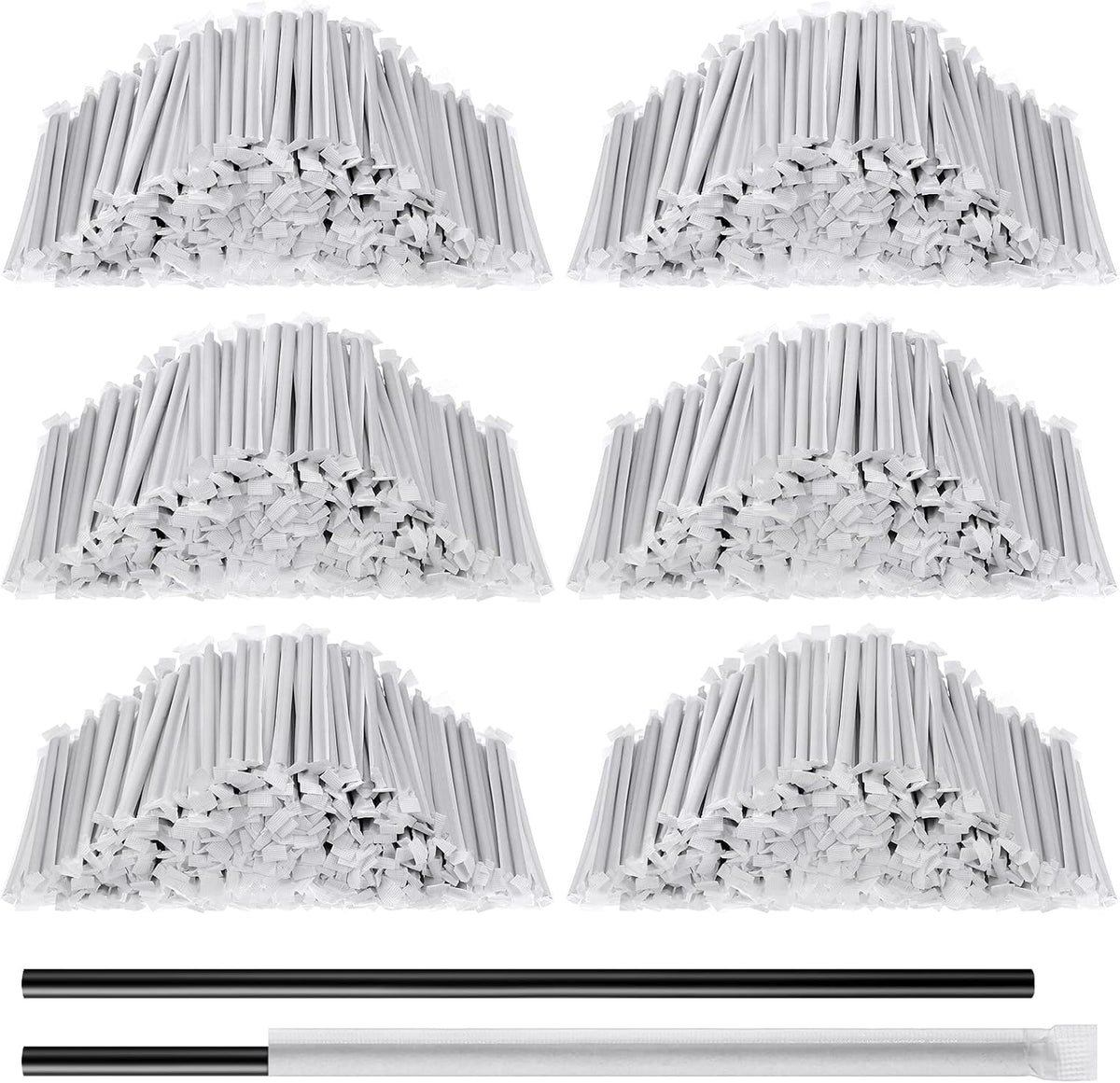 2000 Pcs Disposable Plastic Straws, 8" Individually Wrapped,Black