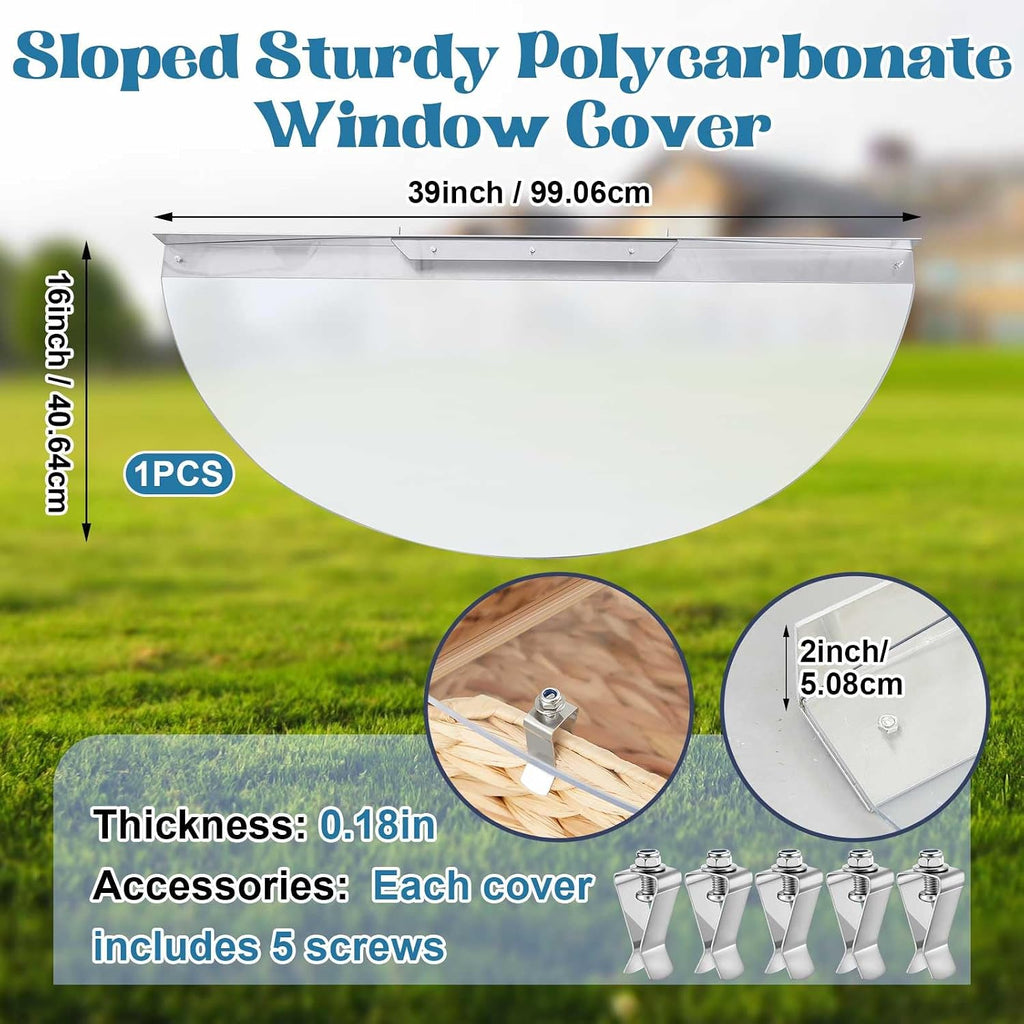 39" W x 16" L Sloped Heavy Duty Egress Window Well Covers with Rust-Free Aluminum Bracing UV Resistant Clear