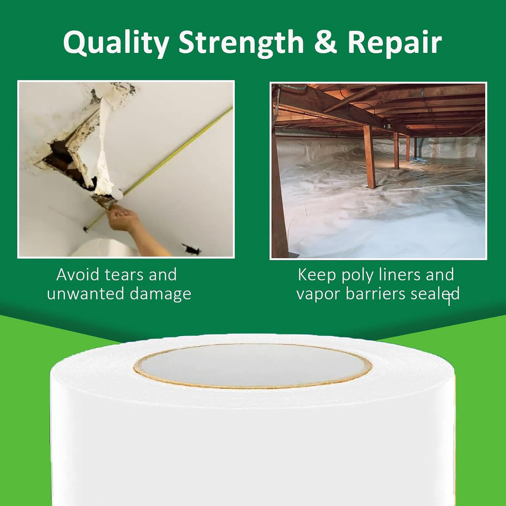 Vapor Barrier Tape 6" x 180', 9Mil White Polyethylene Wide Seam
