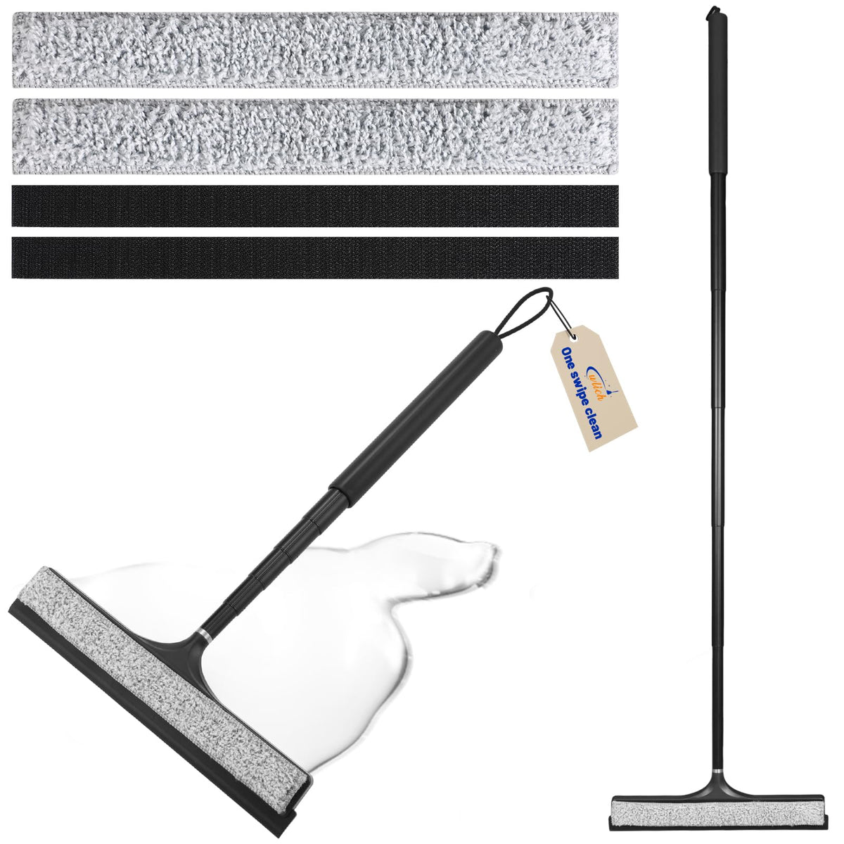 Shower Squeegee with Long Handle, Telescoping Window and Floor Wiper