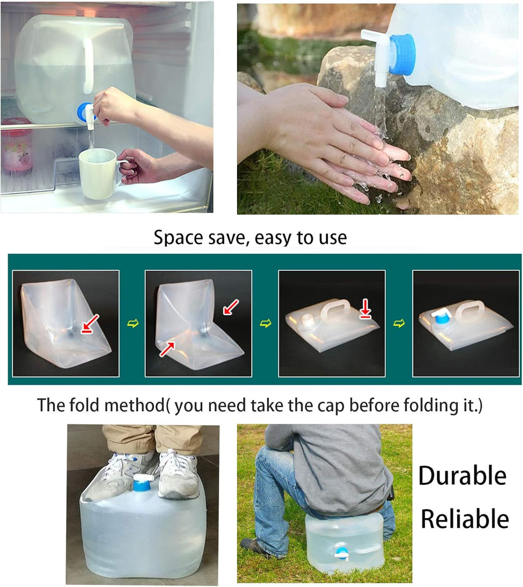 2 Pack 5.3 Gallon Collapsible Water Container with Spigot, Food Safe Water Storage Jug, BPA-Free Camping Water