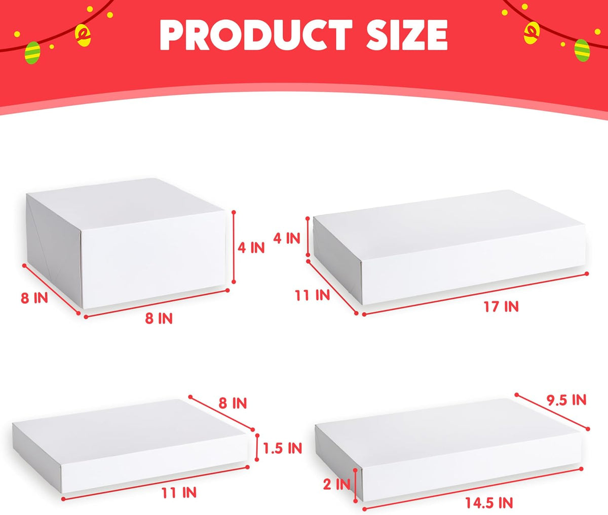 12PCS Christmas White Gift Boxes with Lids for Presents, 4" Deep Large Shirt Robe Wrapping Box, 4 Different Sizes