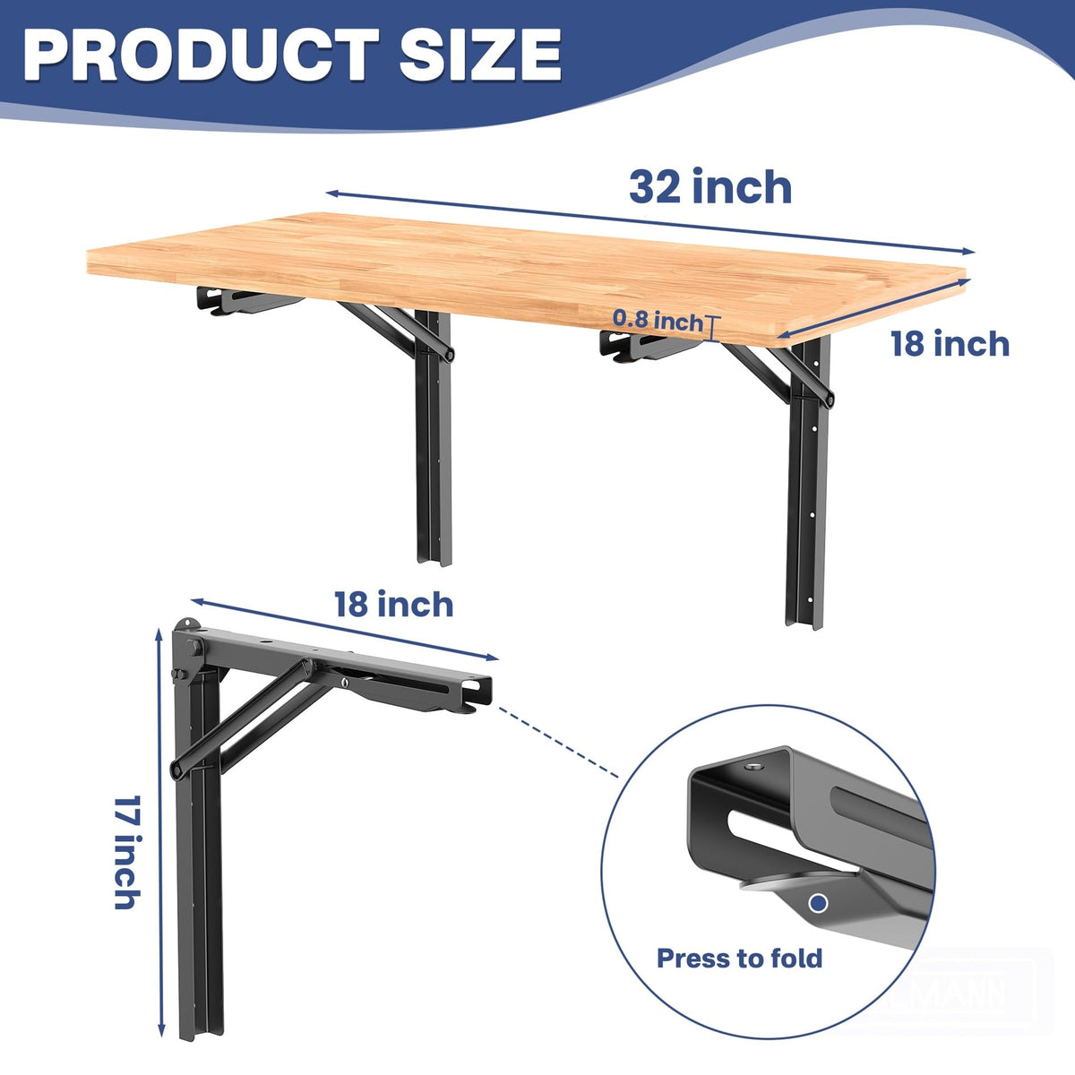 Wall Mounted Folding Workbench, Folding Wall Table, 32x18 in