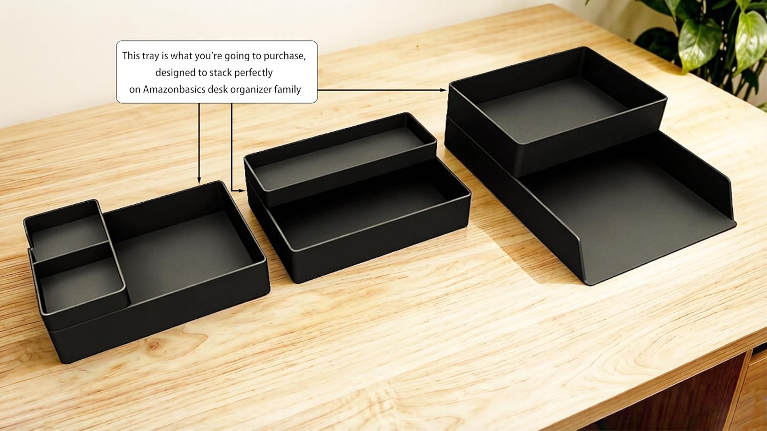 Rectangular Plastic Desk Organizer with Storage Trays, Accessory Tray for Office Supplies and Pen Holder, 9.4 x 6.7 x