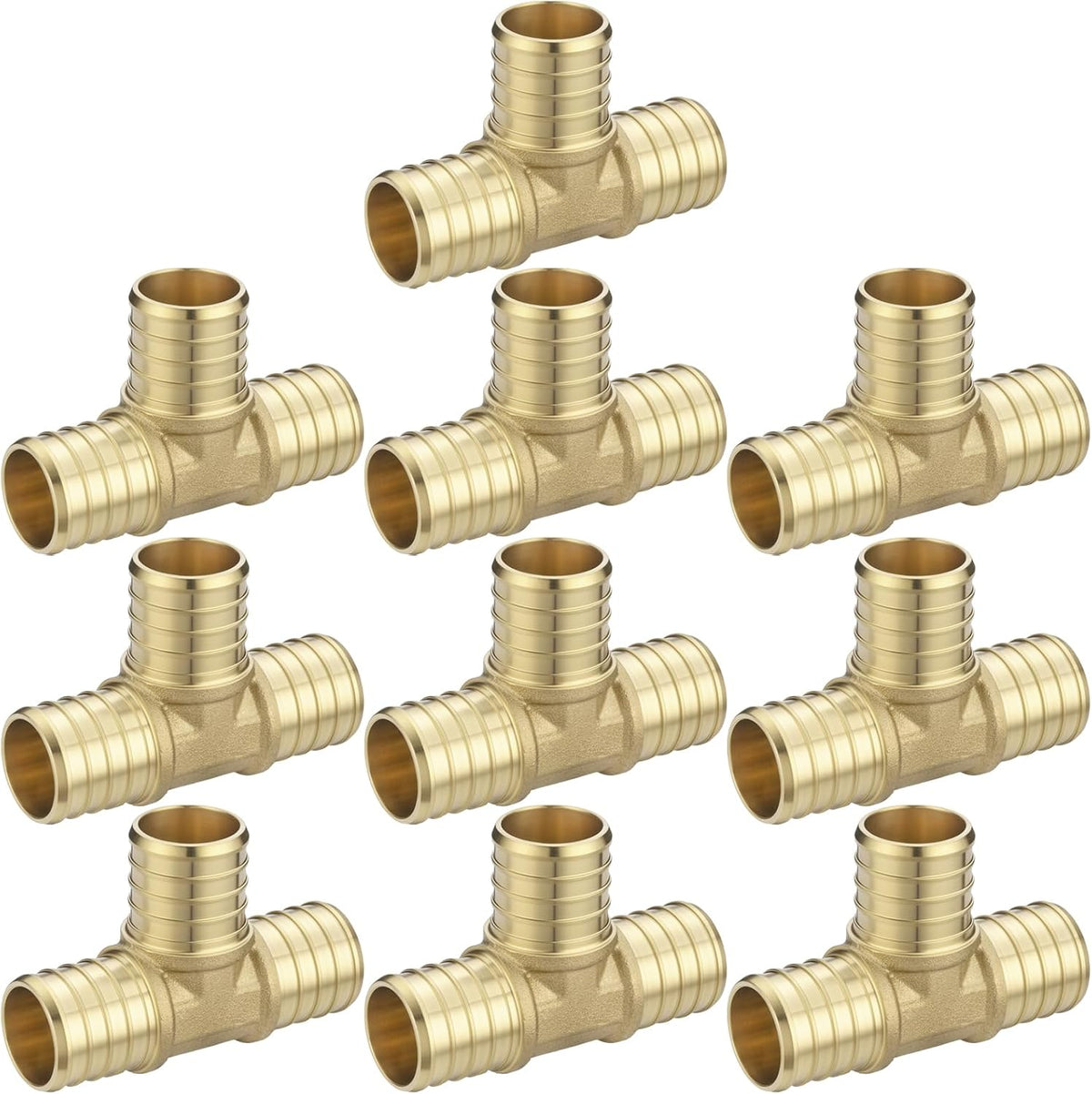 (10 Pack) Asterbacks PEX Fittings 1 inch Tee T Brass Crimp Fitting for PEX-A/B/C Pipe