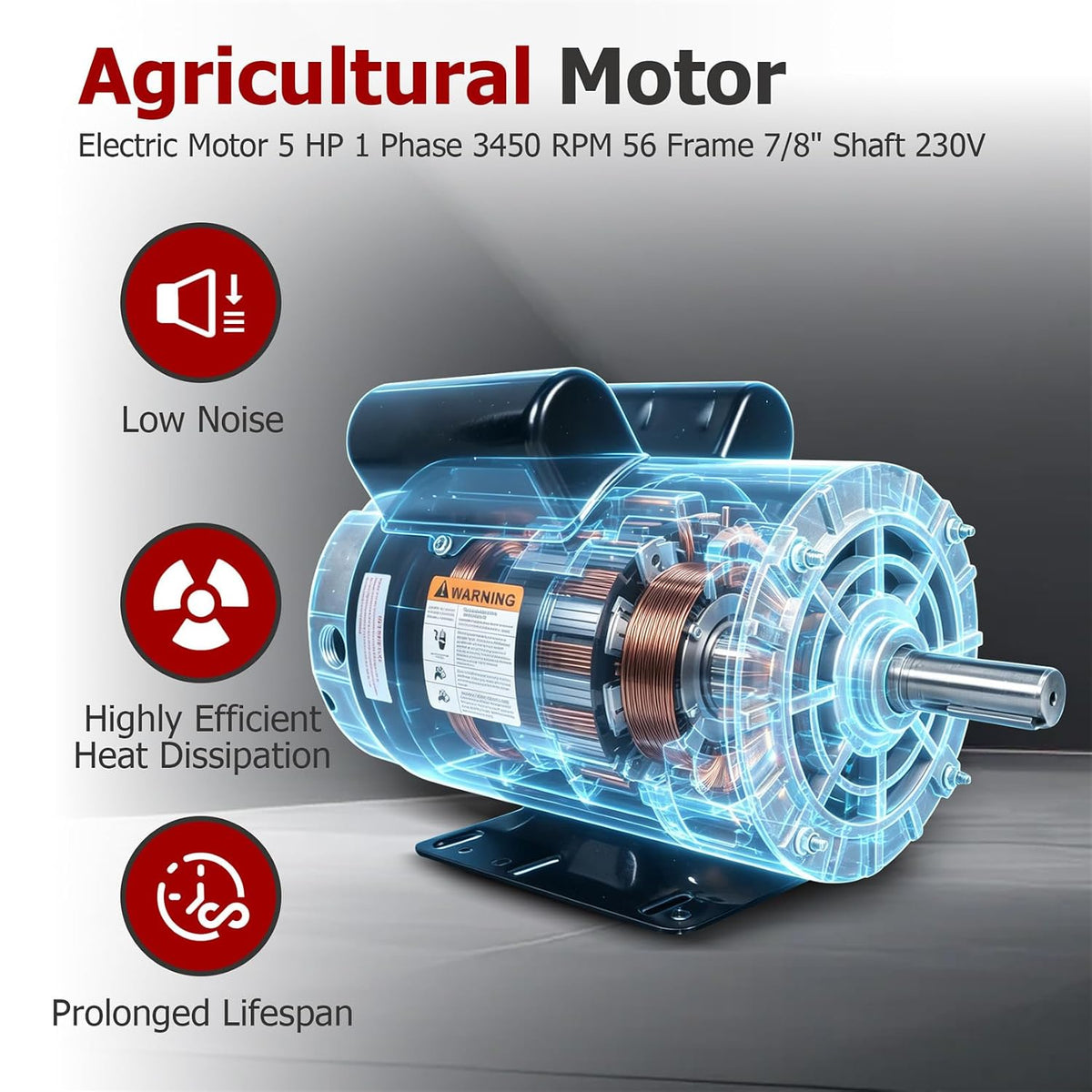 findmall 5 HP Electric Motor 56 Frame 3450RPM Single Phase Motor General