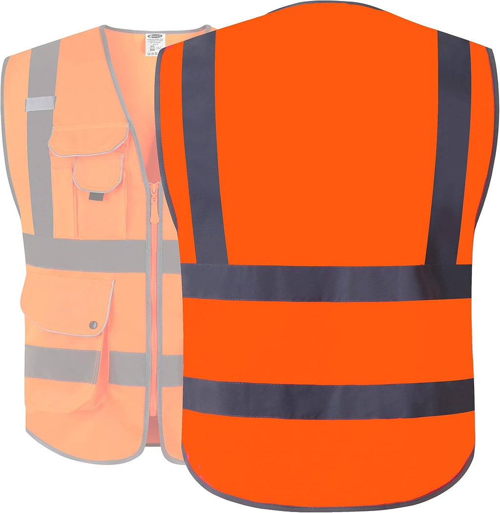 Safety Vest for Men Women Reflective Hi Vis JK150 Orange XL | ANSI Class 2, 9 Pockets, 4 Reflective Strips High