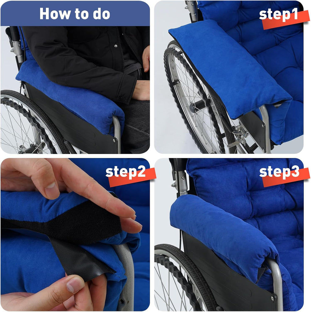 Wheelchair Cushions，Pressure Pain Relief Accessories with Armrest Covers. Supports Coccyx & Back, Non-Slip. Fits 18"