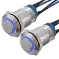 APIELE (Pcs of 2) 12mm Momentary Push Button Switch High Round Head Stainless Steel 1 Normally Open with Ring Led (Blue)