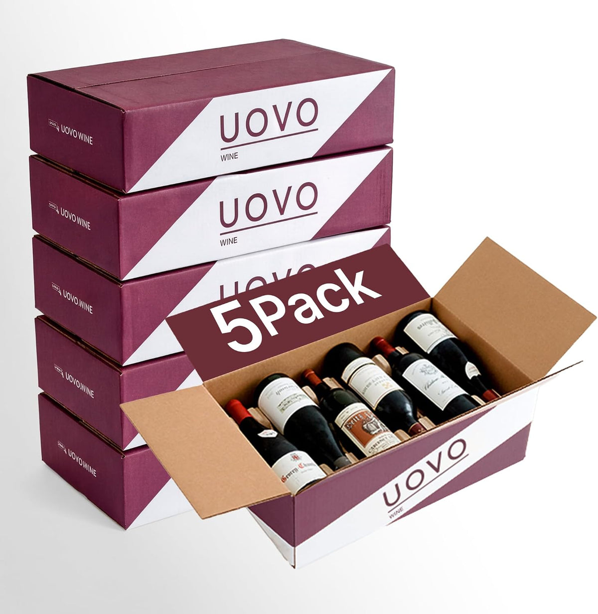 6-Bottle Layflat Cardboard Wine Boxes For Moving, Bundle of 5