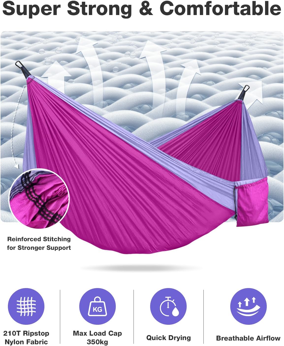Camping Hammock, Lightweight Parachute Hammock Up to 700lbs with 2 Tree Straps and Attached Carry Bag Portable