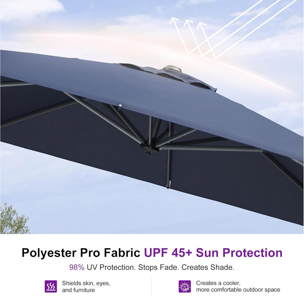 9' X 11.5' Cantilever Outdoor Rectangle Umbrella Patio Umbrella with Base Offset Umbrella with 360-degree Rotation
