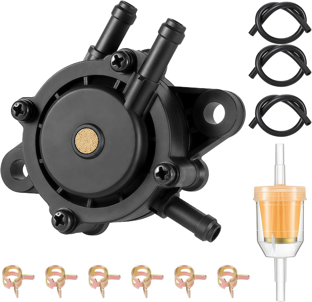 Fuel Pump Compatible with Kohler Briggs and Stratton Mikuni, Premium Fuel Pump for Lawn Mower Cub Cadet Golf Cart Club Car Fit John Deere Kawasaki Yamaha 808492 808656 with Filter and Oil Hose
