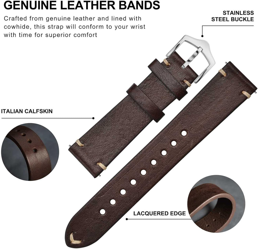 Men's Watch Bands, Hand-Stitched Leather Watch Straps, Quick Release, 18mm 19mm 20mm 21mm 22mm