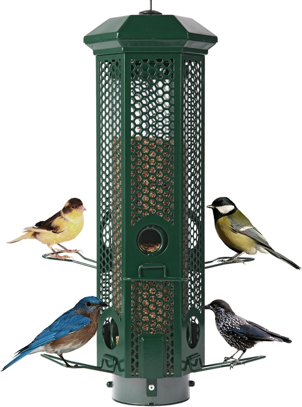 Squirrel Proof Bird Feeders with Removable Base, Metal Wild Bird Feeder for Outdoors Hanging, 6 Weight-Activated