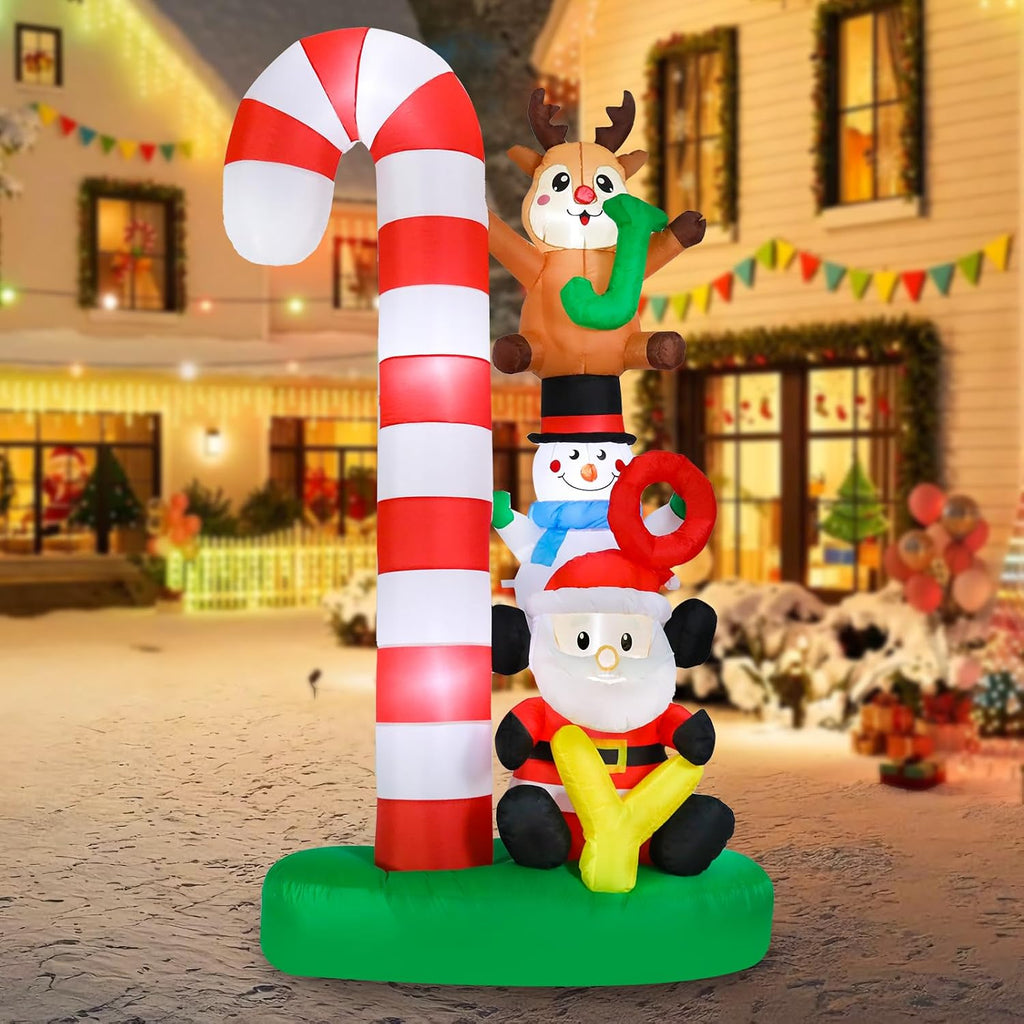7.8 FT Candy Cane Christmas Inflatable Outdoor Holiday Decoration | Waterproof , Christmas JOY Blow Up, Built-in LED