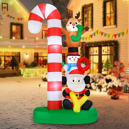 7.8 FT Candy Cane Christmas Inflatable Outdoor Holiday Decoration | Waterproof , Christmas JOY Blow Up, Built-in LED