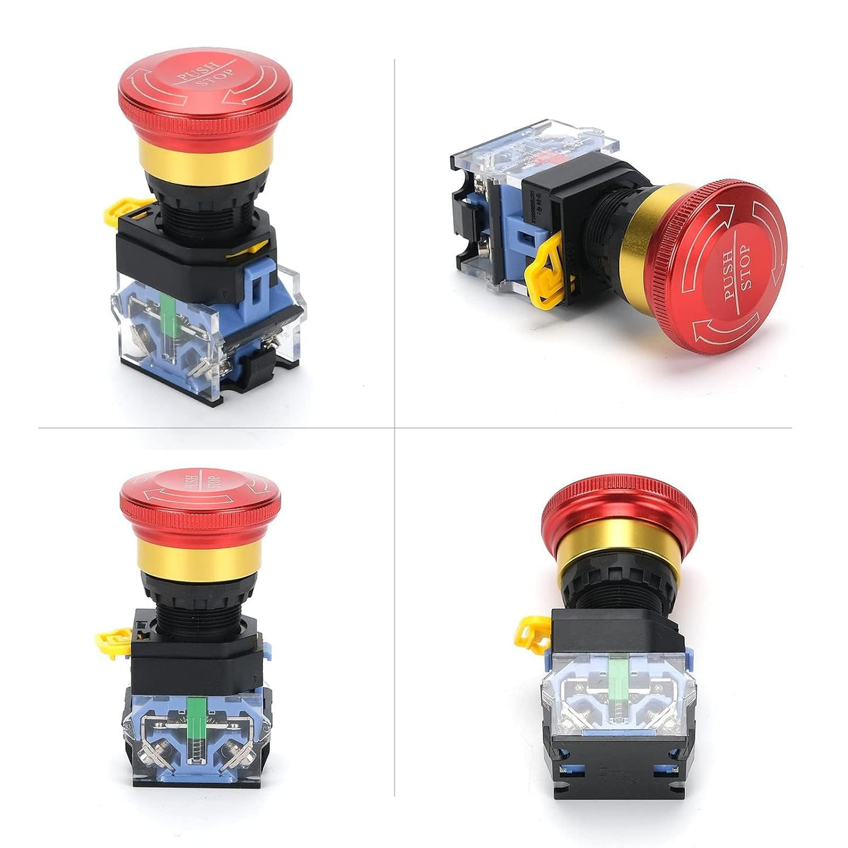 Emergency Stop Button 10A 440V Latching Push Button Switch, 22mm Aluminum Alloy Round E-Stop Button IP65 Waterproof Self-Locking Shut Off Switch
