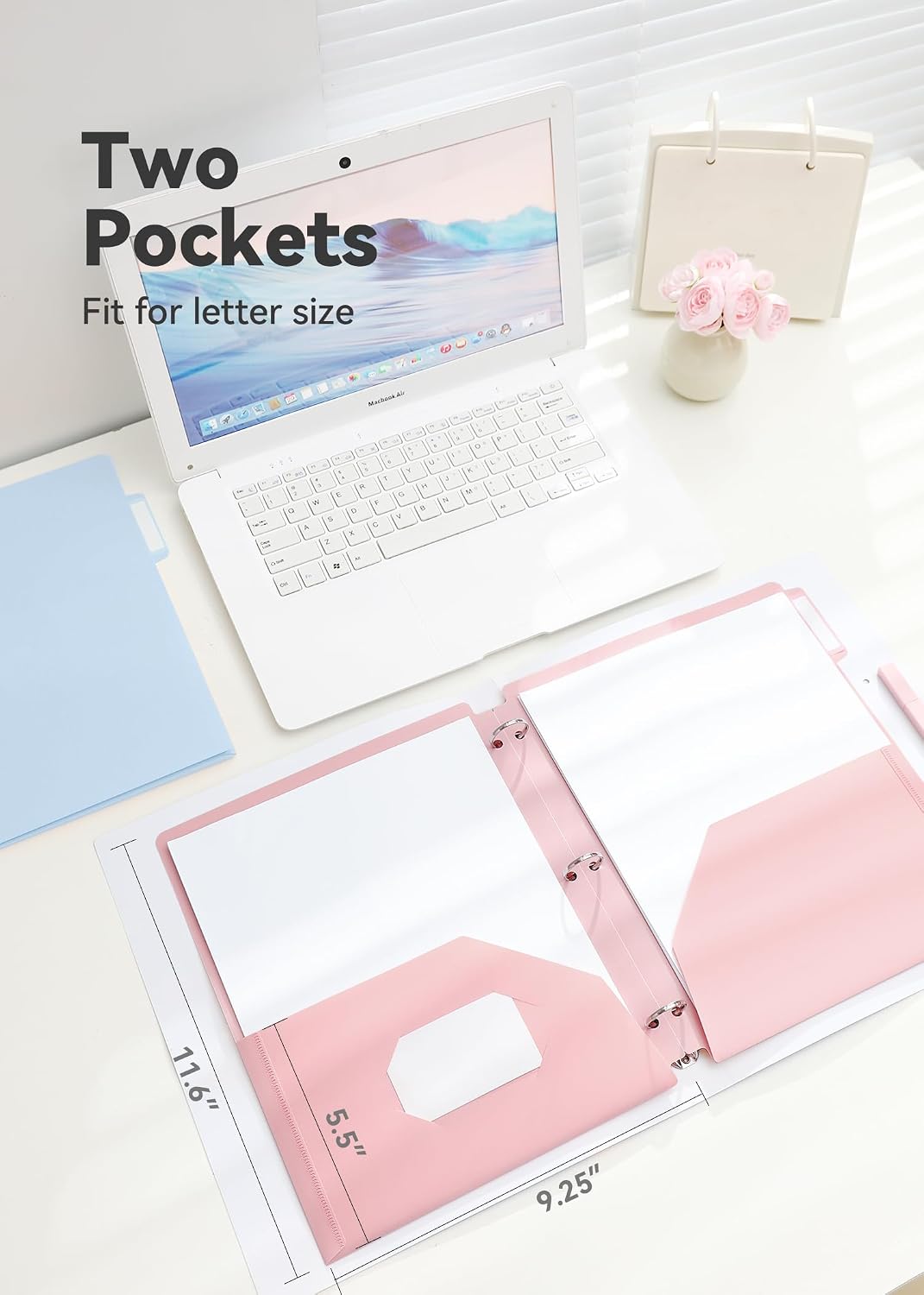 Plastic Folders with Pockets, 3 Hole Punched for 3 Ring Binder, 1/3 Cut Index Tabs for Quick Find, Pastel 6 Pack