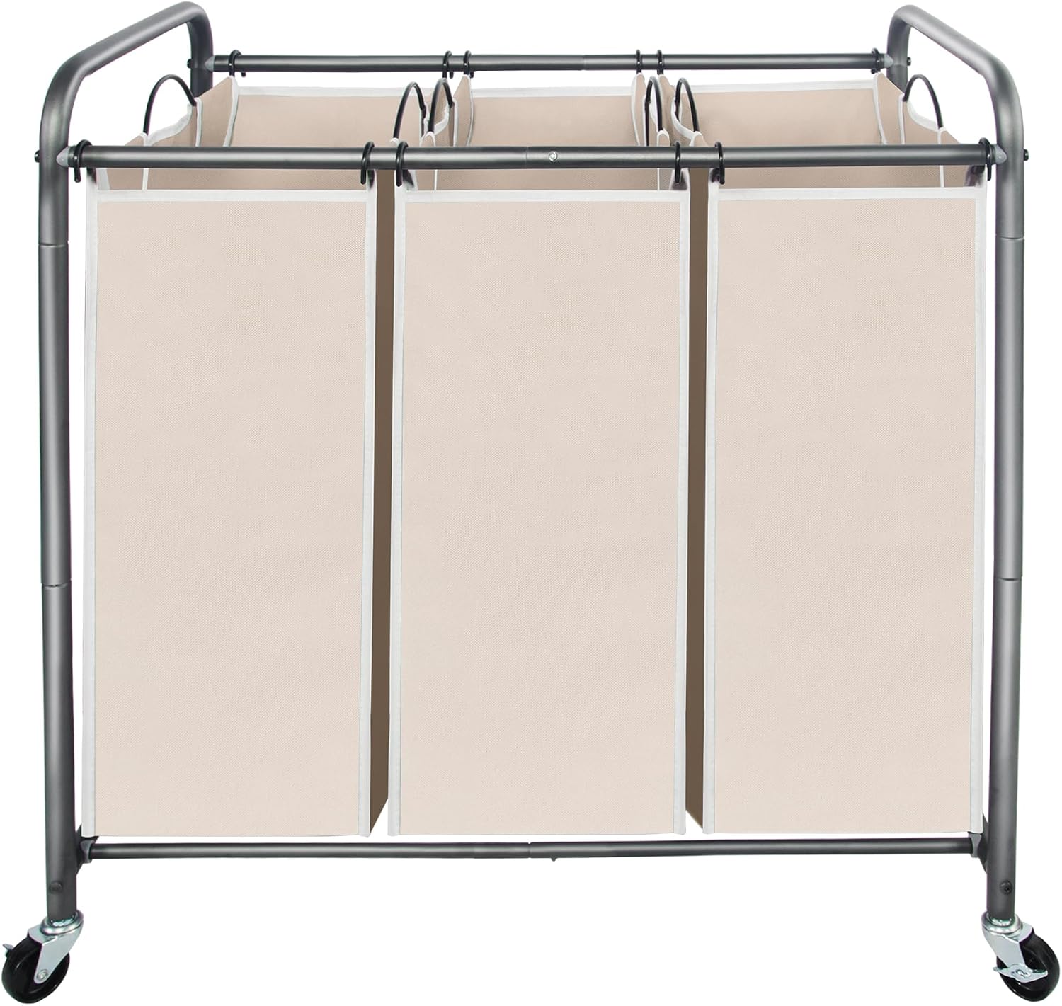 Laundry Sorter 3 Section, 3 Bag Clothes Hamper, Rolling Laundry Cart Basket with Heavy Duty Lockable Wheels and