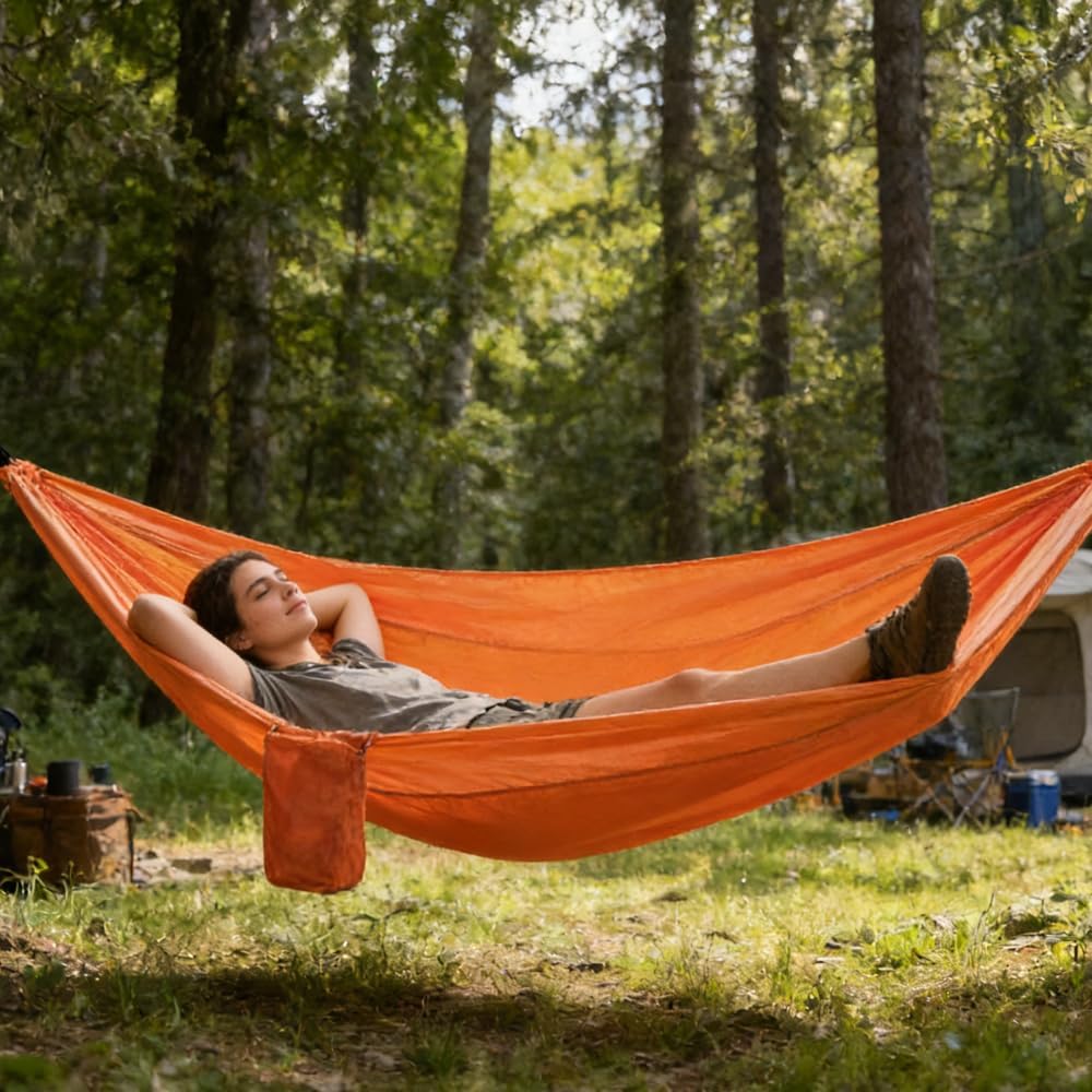 Camping Hammock, Portable Hammocks with Tree Straps & Attached Carry Bag, Travel Tree Hammocks for Outside Indoor