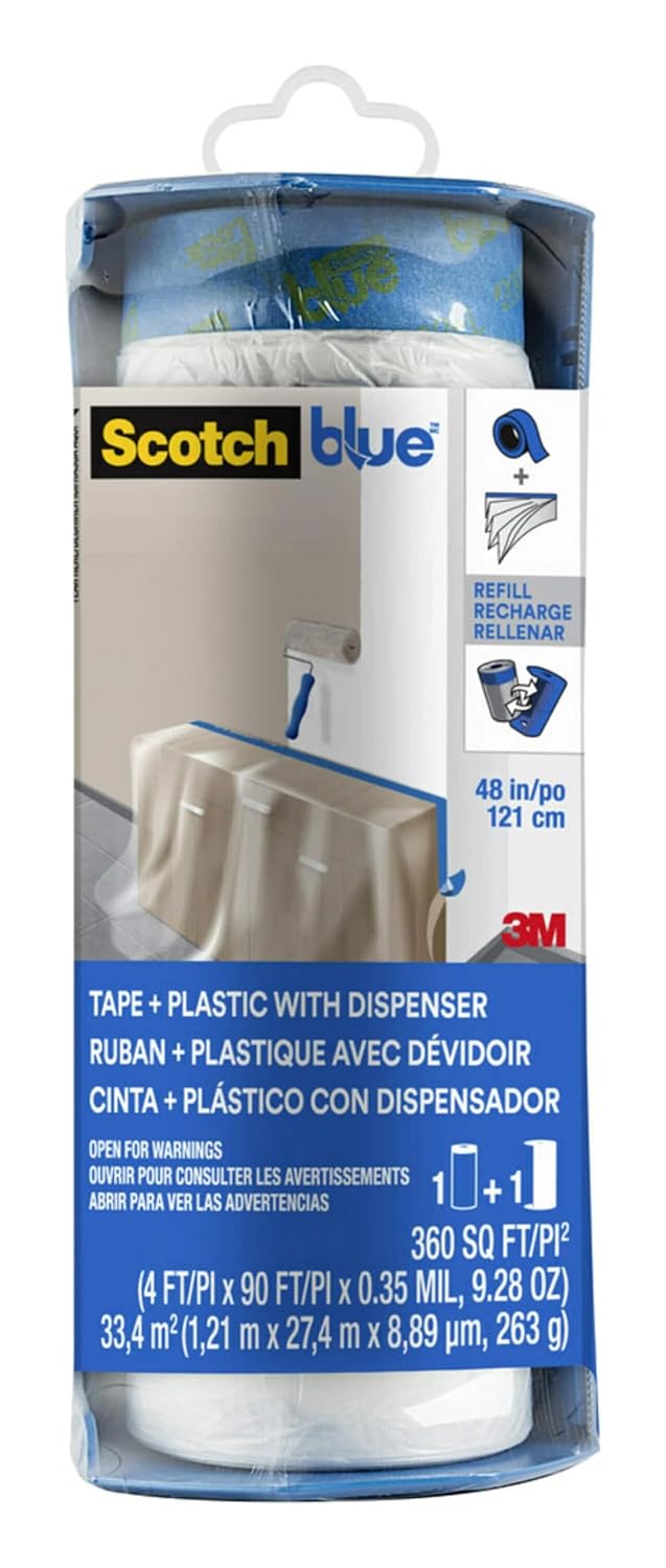 Pre-taped Painter's Plastic with Dispenser, Unfolds to 48 inches by 30 yards,PTD2093EL-48