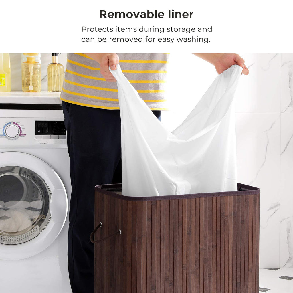 Bamboo Laundry Hamper with Lid, 100L, with Handles
