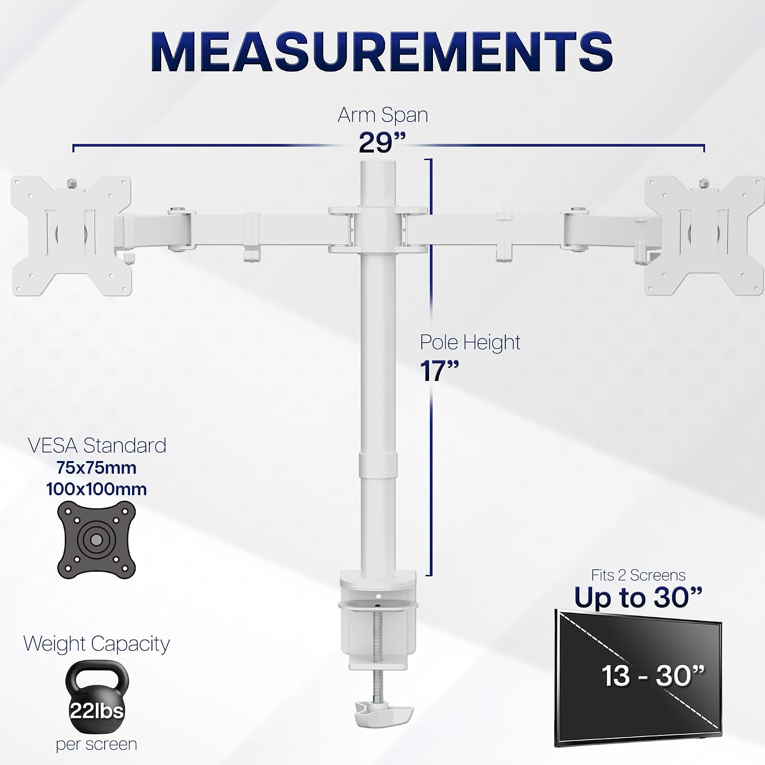 Dual Monitor Desk Mount for 13 to 30 inch Screens, STAND-V002W | White, Articulating, Adjustable Monitor Arm, Grommet