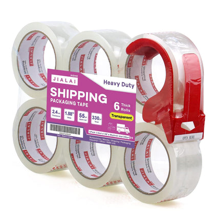 Heavy Duty Transparent Packing Tape,6 Rolls with Refillable Dispenser,Industrial Grade Packaging Tape for Shipping