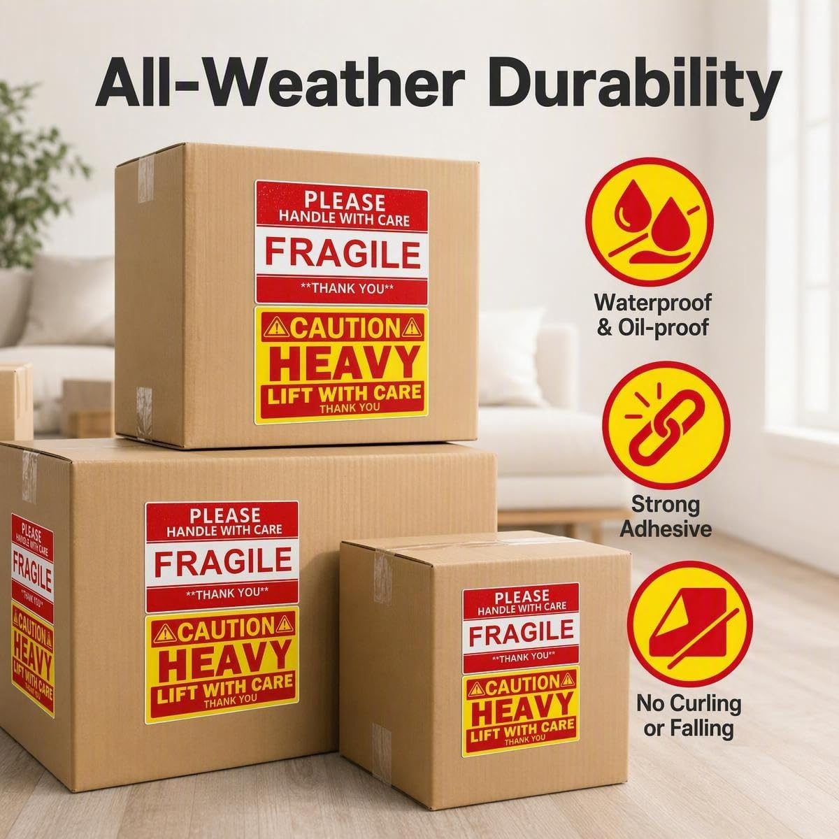 Heavy and Fragile Stickers 4x6 Inch, Warning Labels for Moving, Shipping
