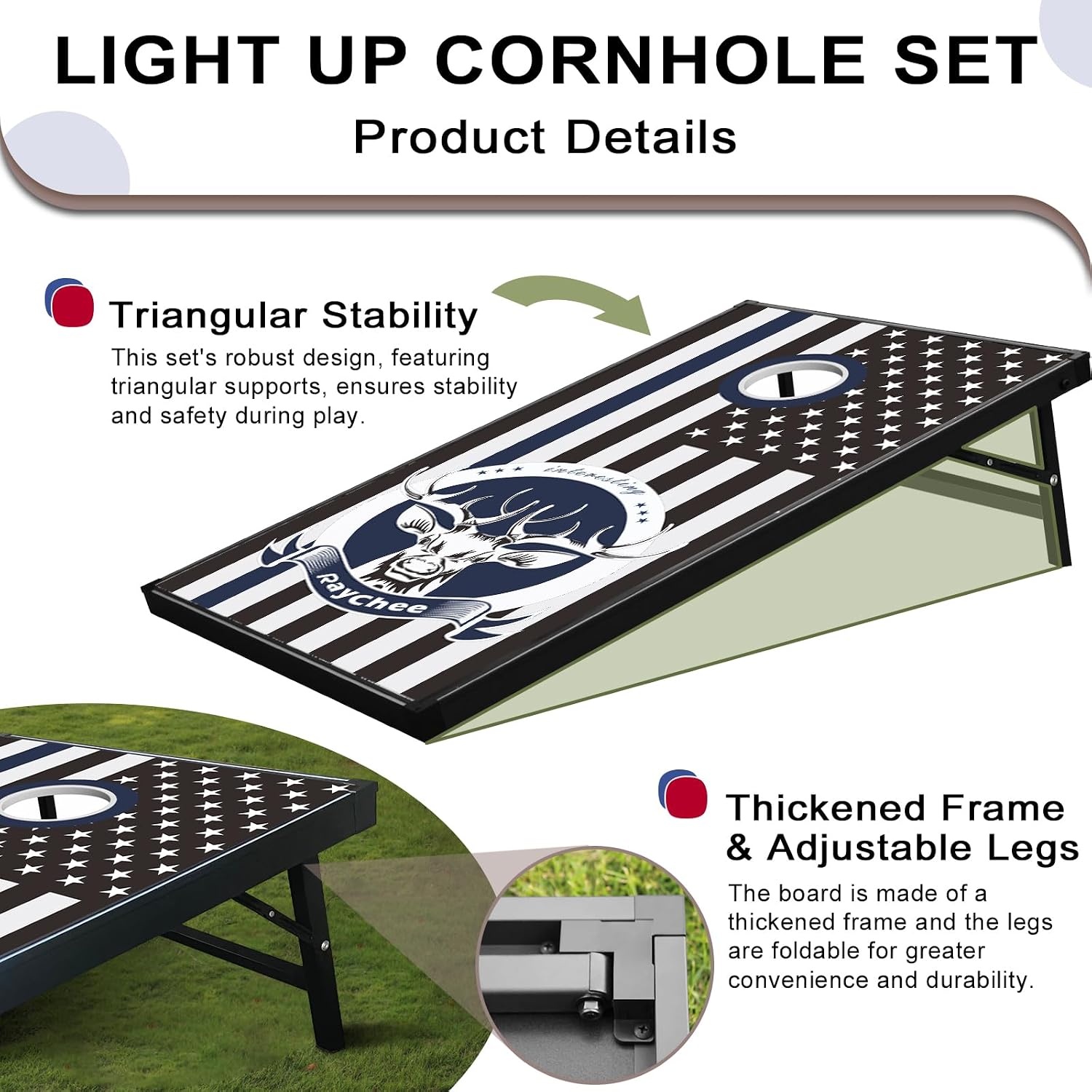 LED Cornhole Set, 3 x 2ft / 4 x2 ft Cornhole Board Game Set, Corn Hole Outdoor Game, Multi-Design with Light-Up