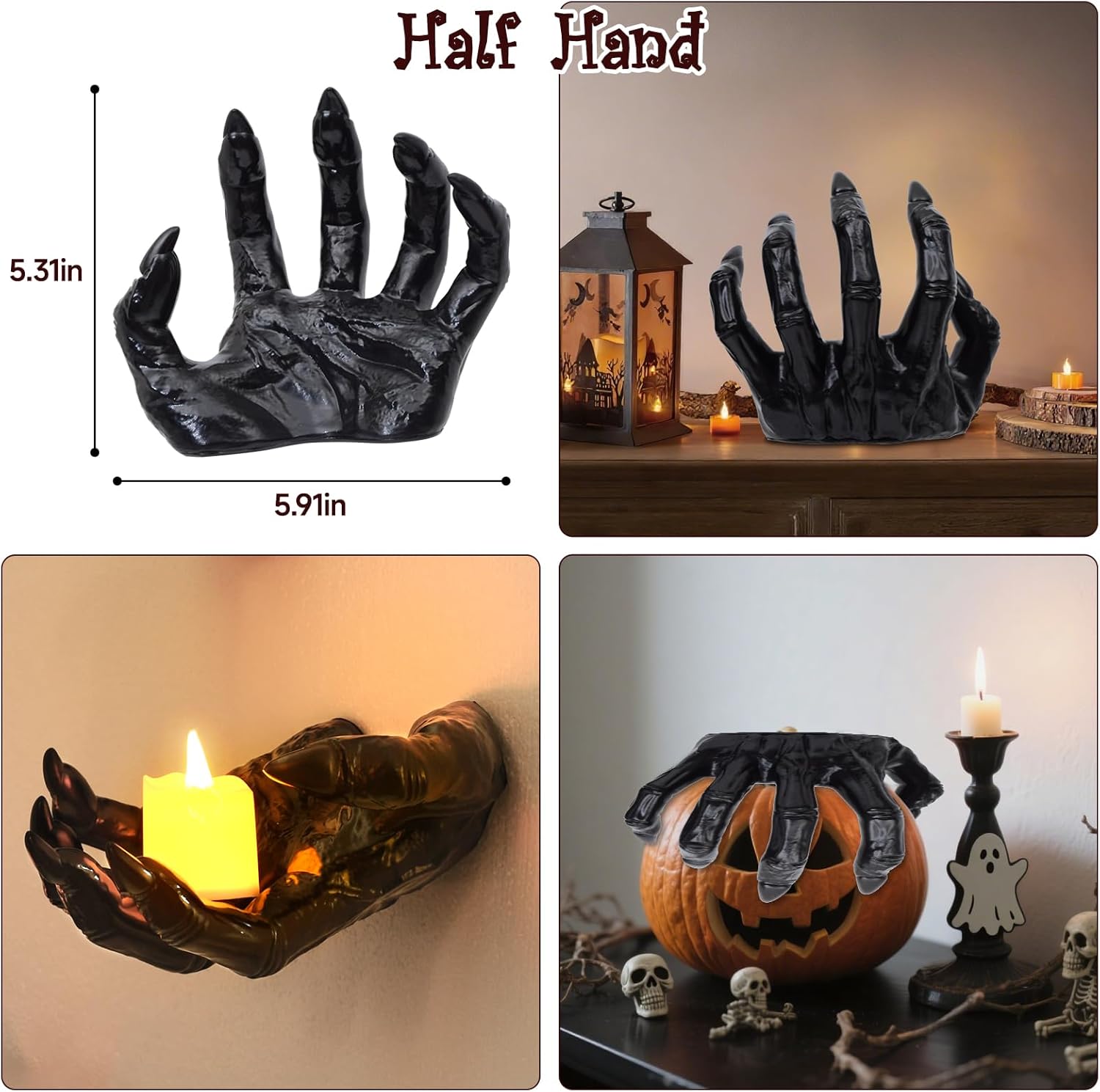 Halloween Decorations Indoor Gothic Decor: Pack of 3 Wall Mounted Hands | Creepy Reaching Hands with Lighted Candles