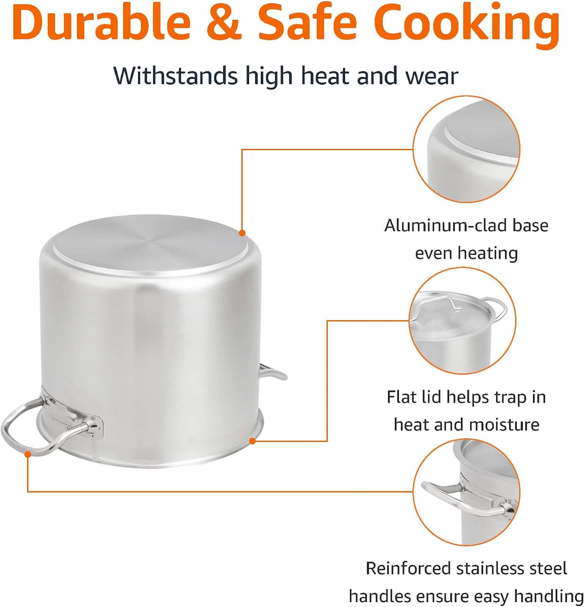 12 Quarts Stainless Steel Aluminum-Clad Stock Pot with Cover, Induction Compatible, Dishwasher Safe, Oven Safe, Even