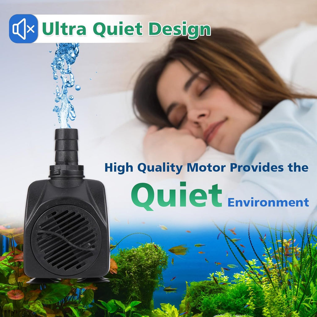 550GPH Submersible Water Pump(2000L/H 30W), Adjustable Ultra Quiet Fountain Pump with 4 Nozzles 7.2ft High Lift for