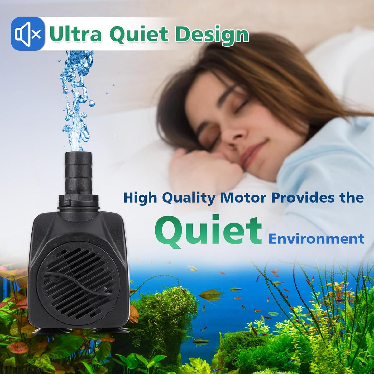 550GPH Submersible Water Pump(2000L/H 30W), Adjustable Ultra Quiet Fountain Pump with 4 Nozzles 7.2ft High Lift for