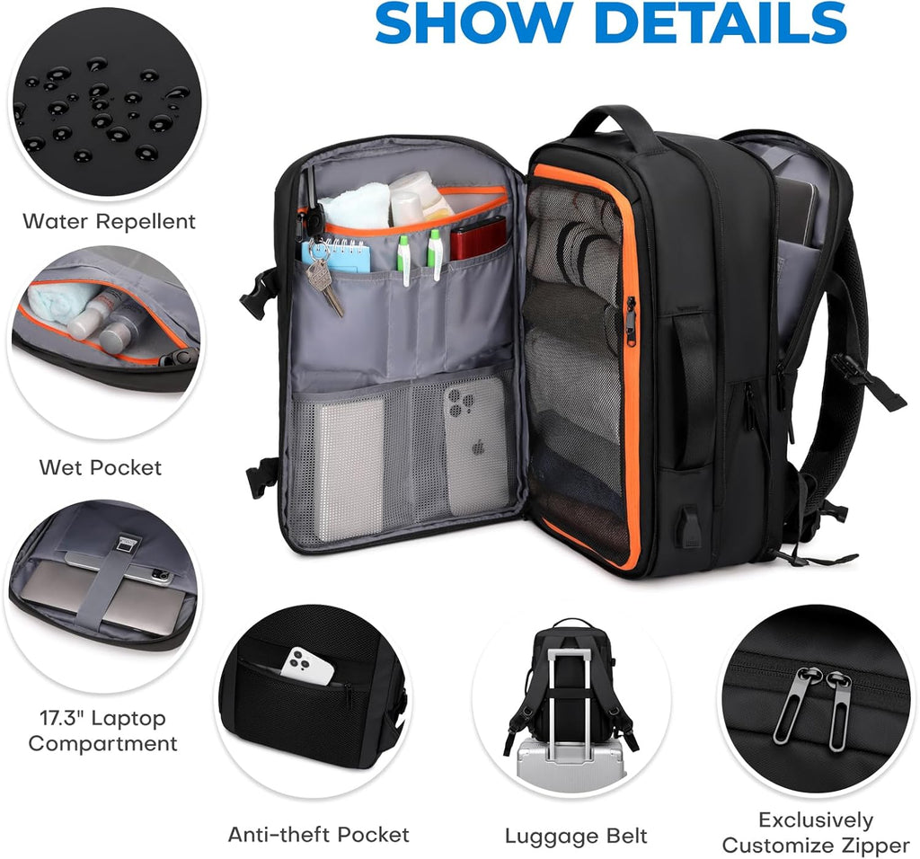 Carry On Travel Backpack for Airplanes | 35L Suitcase Backpack Luggage Business Weekender Bag - Expandable Travel