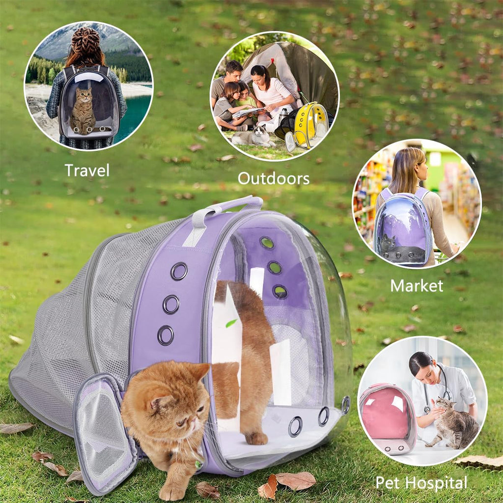 Expandable Cat Carrier Backpack with Bubble Window, Purple