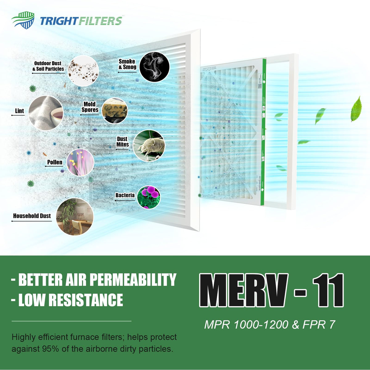 20x20x1 Air Filter 6 Pack, MERV 11 Dust & Pet Dander Defense