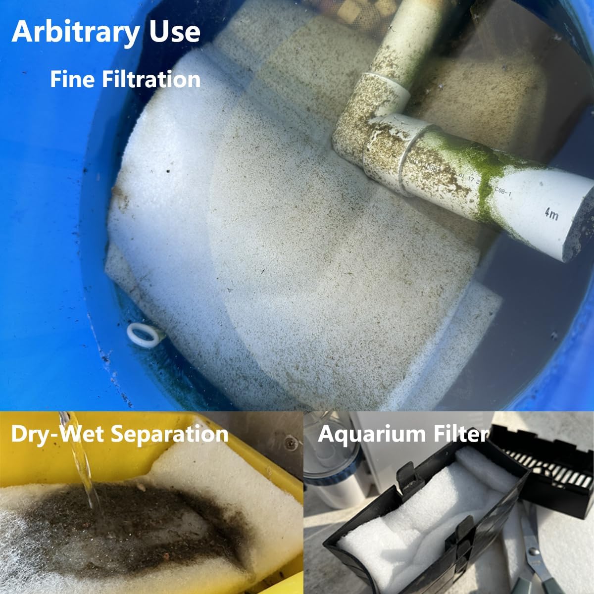 White Koi Pond Filter Pad Fine Bulk Roll- Cut to Fit - Durable Fish Pond Filter Media - Water Garden Aquariums Filter