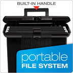 Portable File Box with File Rails, Hinged Lid with Double Latch Closure, Black, 3 Black Letter Size Hanging Folders