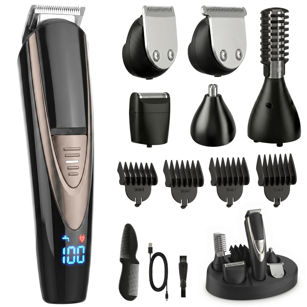 Beard Trimmer for Men, 5-in-1 Cordless Grooming Kit with Stand