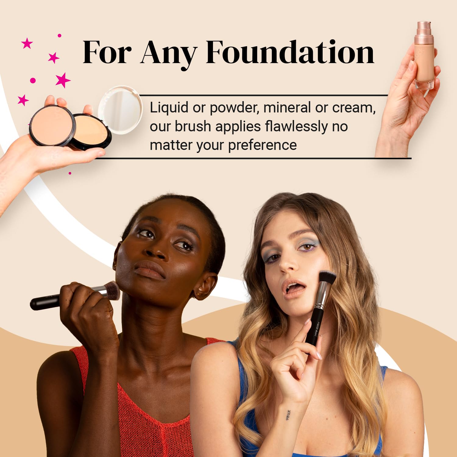 Flat Top Kabuki Foundation Brush By KESHIMA, Premium Makeup Brush | For Liquid, Cream, and Powder - Buffing