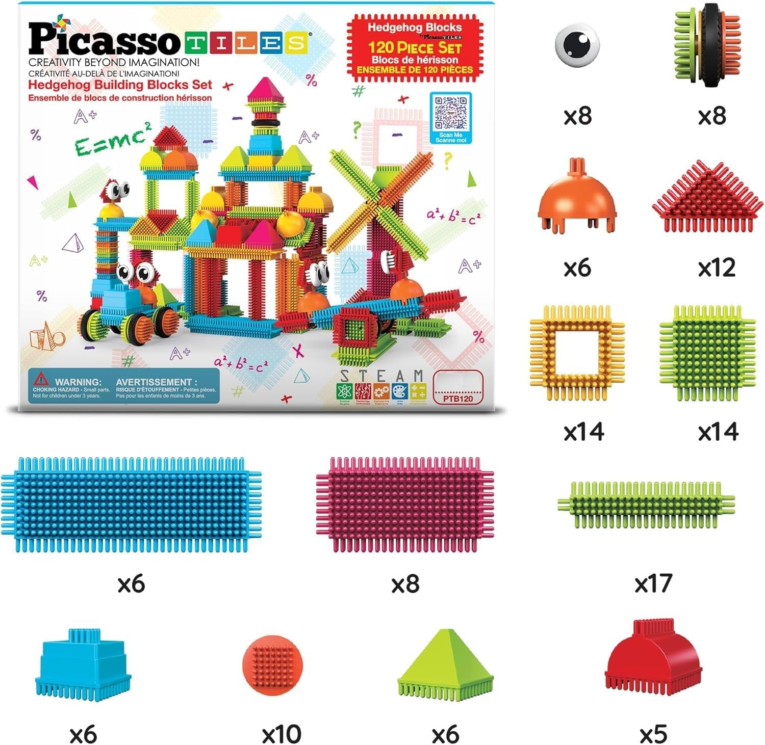 120pcs Hedgehog Interlocking Building Blocks Tiles Construction Toy Set Learning Playset STEAM Development Preschool