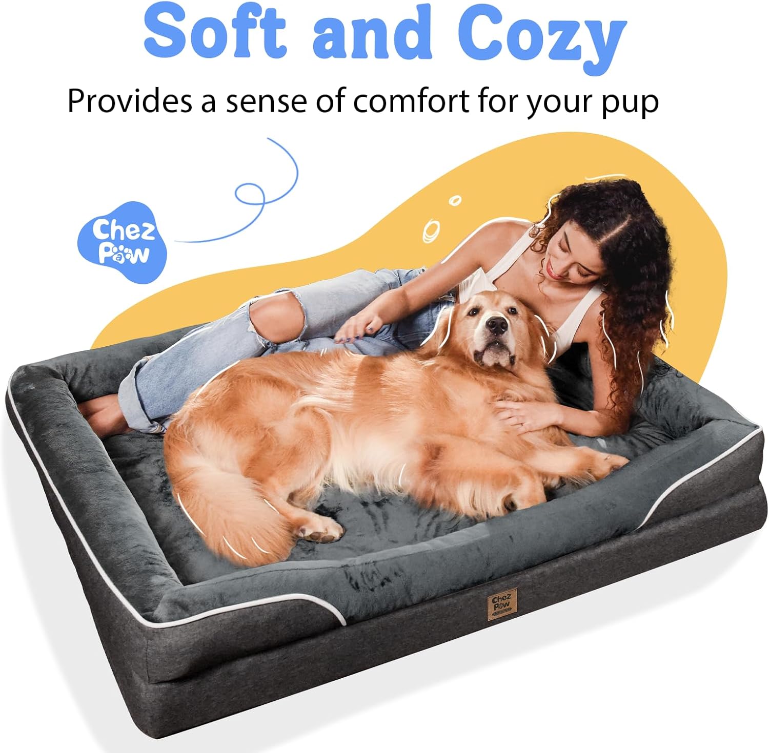 Large Orthopedic Dog Bed for Extra Large Dogs, Waterproof XL Egg-Crate Foam Dog Bed with Removable Washable Cover &